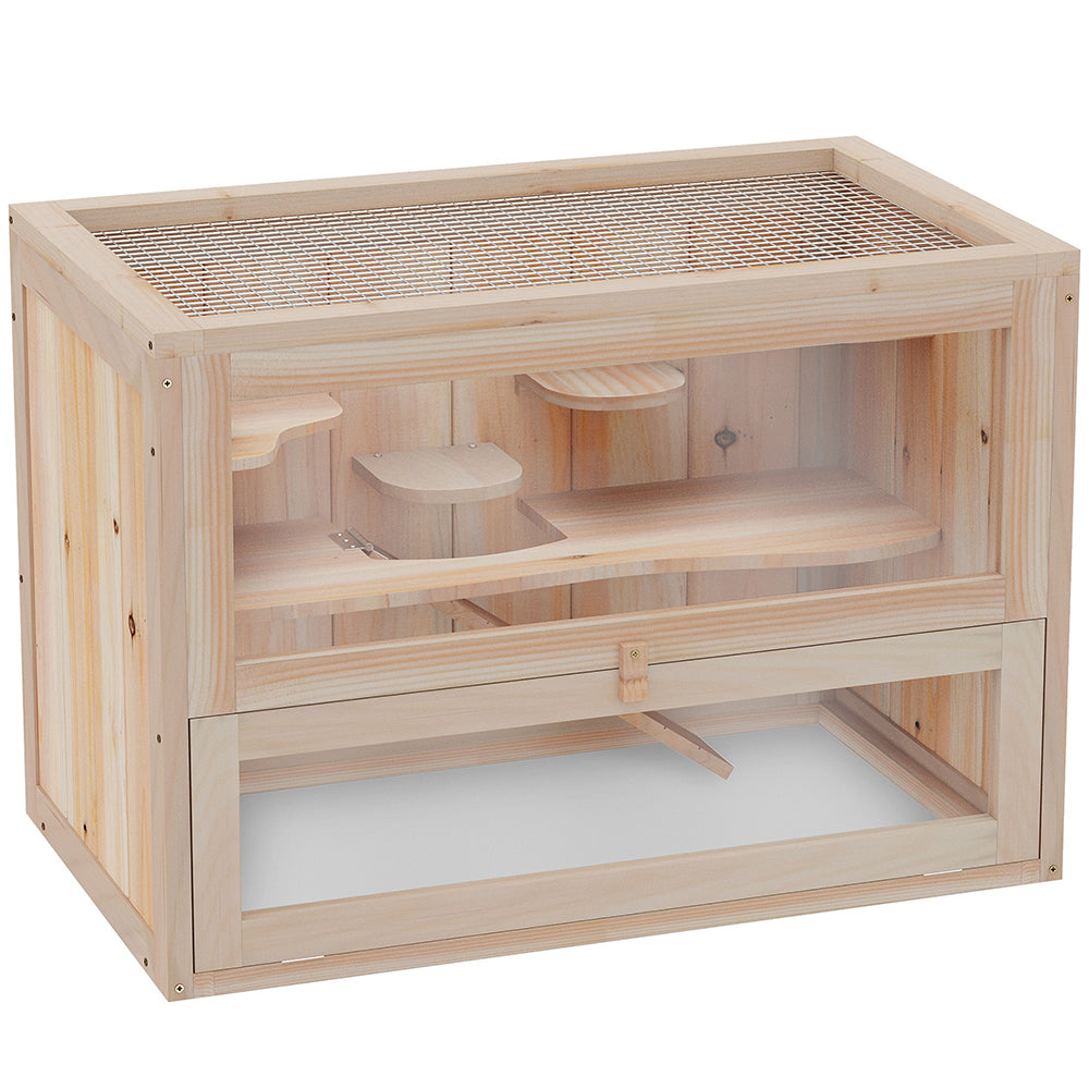 2-Level Hamster Cage Mice And Rat House,  With Openable Top, Front Door, Shelf And Ladder  For Hamsters, Mice And Other Small Rodents Ramps