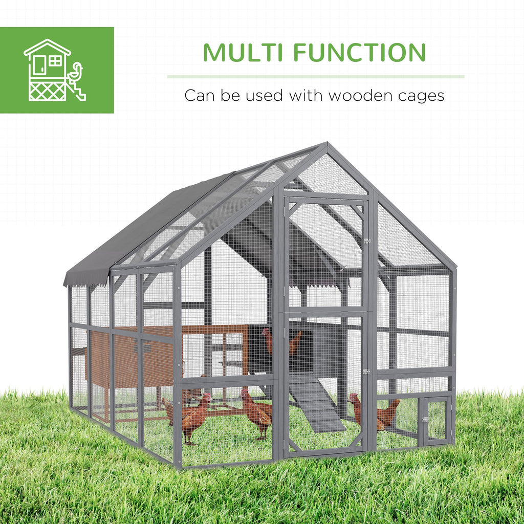 9 x 6 x 6 Large Chicken Coop with Nesting Box, Water-Resistant and Anti-UV Cover for 8-12 Chickens, Gray