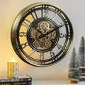 CLXEAST 21 Inch Industrial Moving Gears Wall Clock,Modern Farmhouse Arabic Numeral Battery Operated Silent Wall Clock for Living Room Decor,Brushed Gold,House Warming Gifts New Home