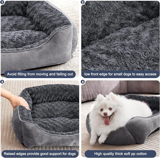 JOEJOY Rectangle Dog Bed for Large Medium Small Dogs - Washable Orthopedic Sofa Bed, Soft Breathable Puppy & Pet Cuddler, Durable Calming Dog Bed with Anti-Slip Bottom, Multiple Sizes, Dark Grey