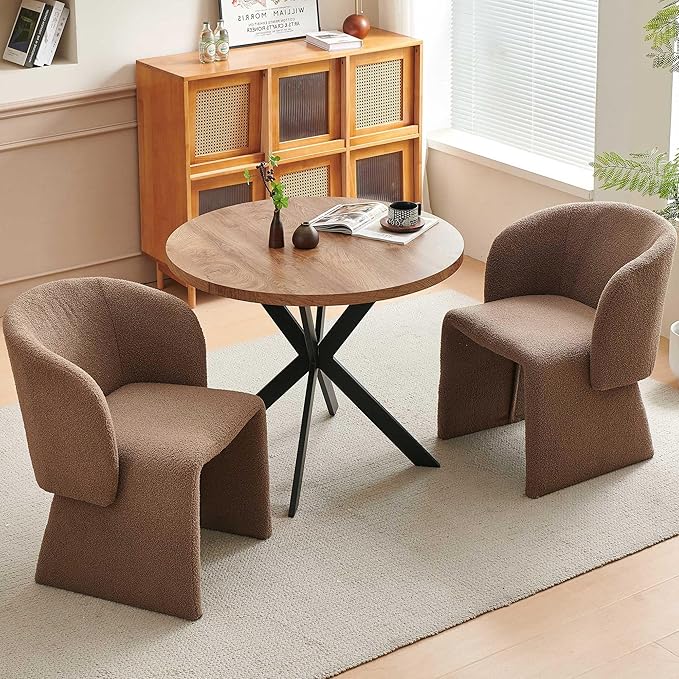 Barrel Dining Kitchen Chairs Set of 2, Modern Mid Century Living Room Chairs Upholstered Round Backrest Accent Side Chairs Comfortable for Dining Room, Cafe,Brown