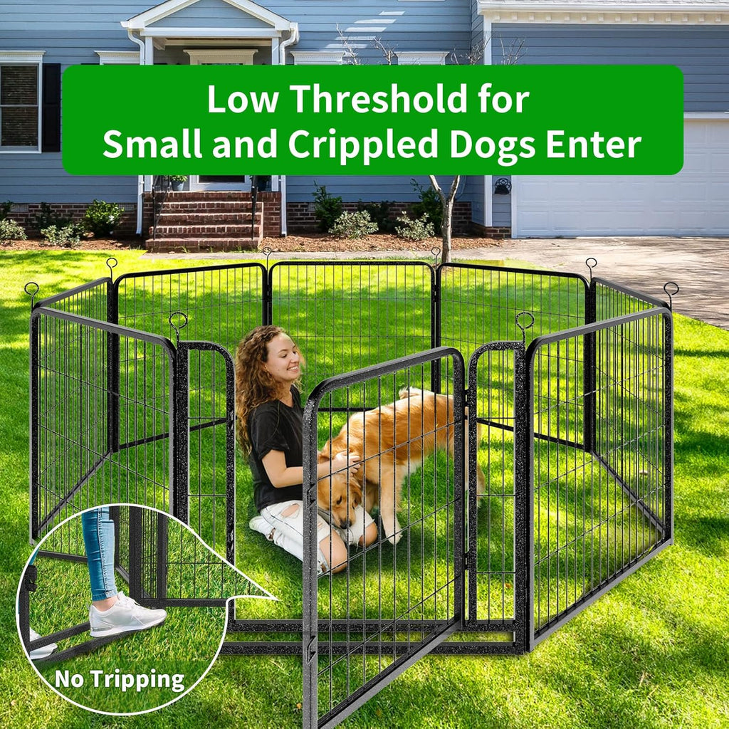 Dog Playpen Outdoor Extra Wide 16 Piece Panels Heavy Duty Dog Fence 24" Height Anti-Rust with Doors Portable for RV Camping Yard, Total 29FT, 68 Sq.ft, Snowy Black