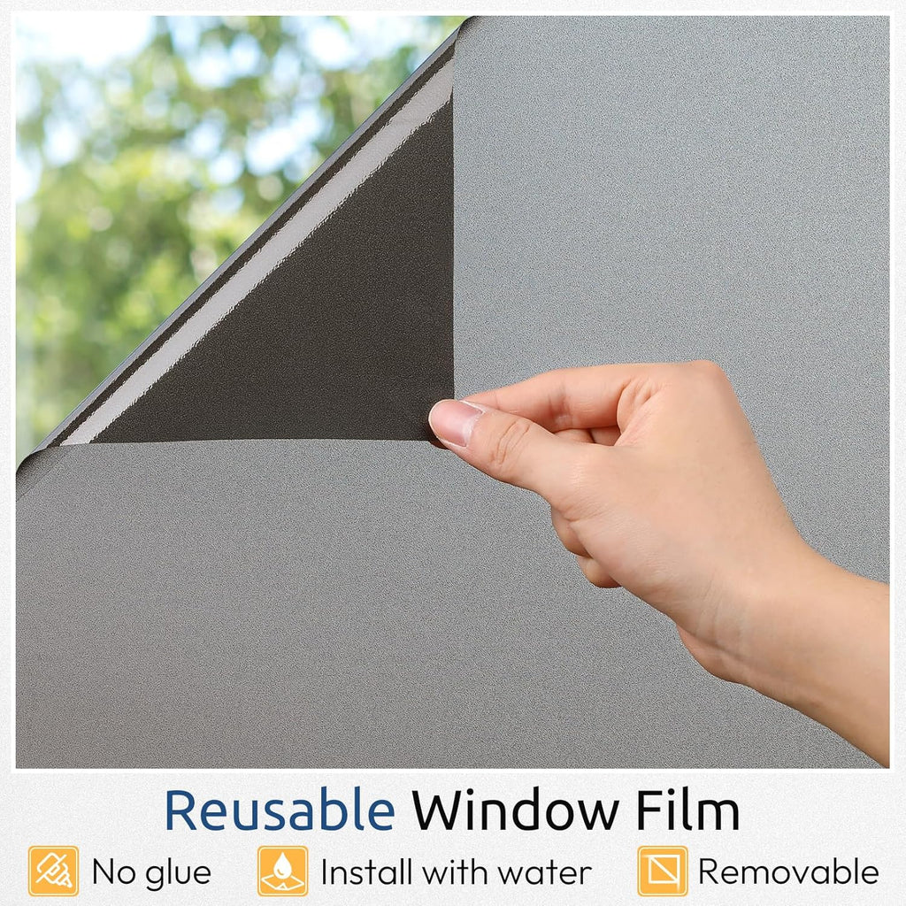 rabbitgoo Privacy Window Film, Static Cling Privacy Film for Glass Windows, Removable Grey Frosted Sun Light Blocking Coverings House Tint for Home Bathroom Garage, Taupe, 35.4 x 78.7 Inches