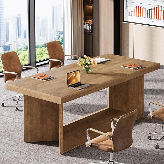 Tribesigns 63-Inch Executive Desk, Large Office Computer Desk with Heavy Duty Pedestal, Farmhouse Simple Workstations Writing Table for Home Office, Rustic Brown