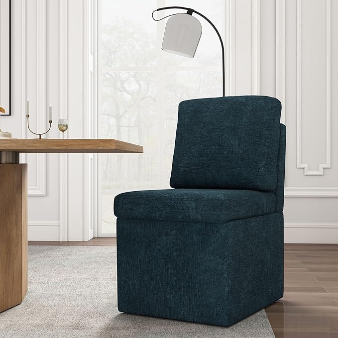 VKNOW Upholstered Dining Chairs Set of 4, Modern Kitchen Chairs with Storage, Linen Armchair Dinner Chair for Kitchen Dining Room Office Bedroom, Navy Blue