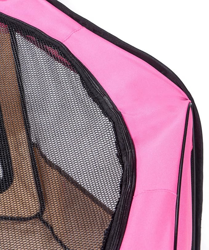 Pawer 45”×24” 8-Panel Foldable Pet Playpen, Hot Pink+Beige, Personalize Embroidery Extra Fabric Piece Available, for Cat/Dog/Puppy, 600D Oxford Cloth Portable Indoor & Outdoor Kennel with Carry Bag