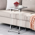 Goujxcy Clear Sofa Side Table C Shaped End Table with Wheels, Rolling Acrylic Bedside Laptop Snack Table TV Tray, Mobile Breakfast Tray Table with Tempered Glass Shelves and Clear Acrylic Frame