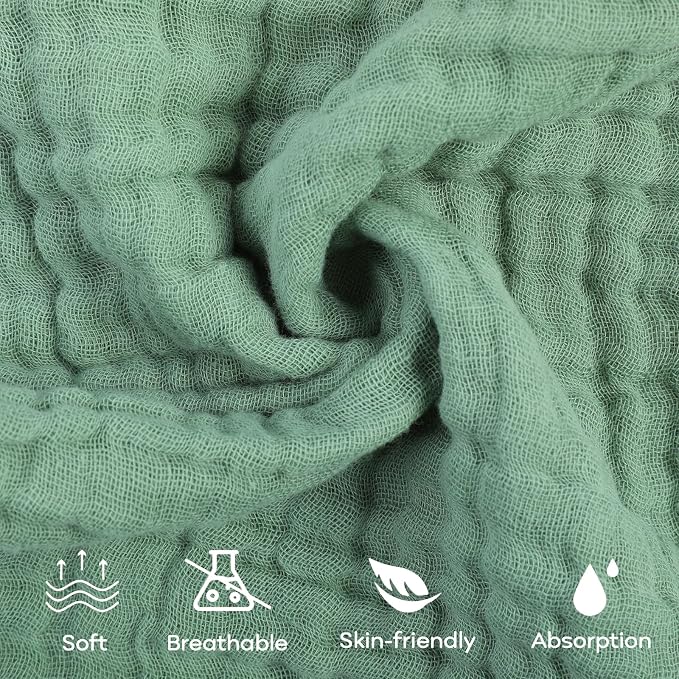 Yoofoss Muslin Baby Washcloths 100% Organic Cotton Face Towels 10 Pack Wash Cloths for Baby 12x12in Soft and Absorbent Baby Wipes (Gradient Green)
