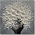 White Flower Oil Painting Modern Abstract Art Oil Painting Home Bedroom, Dining Room, Living Room, Office Wall Decoration (20x20 inches)