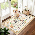 Washable Floral Animal 3x4 Rug: Non-Slip Low Pile Entryway Area Rugs Dog Printed Carpet Stain Resistant Kitchen Runners Soft Beside Floor Mat for Bedroom Kids Room Home Office Laundry(3x4,Beige/Dog