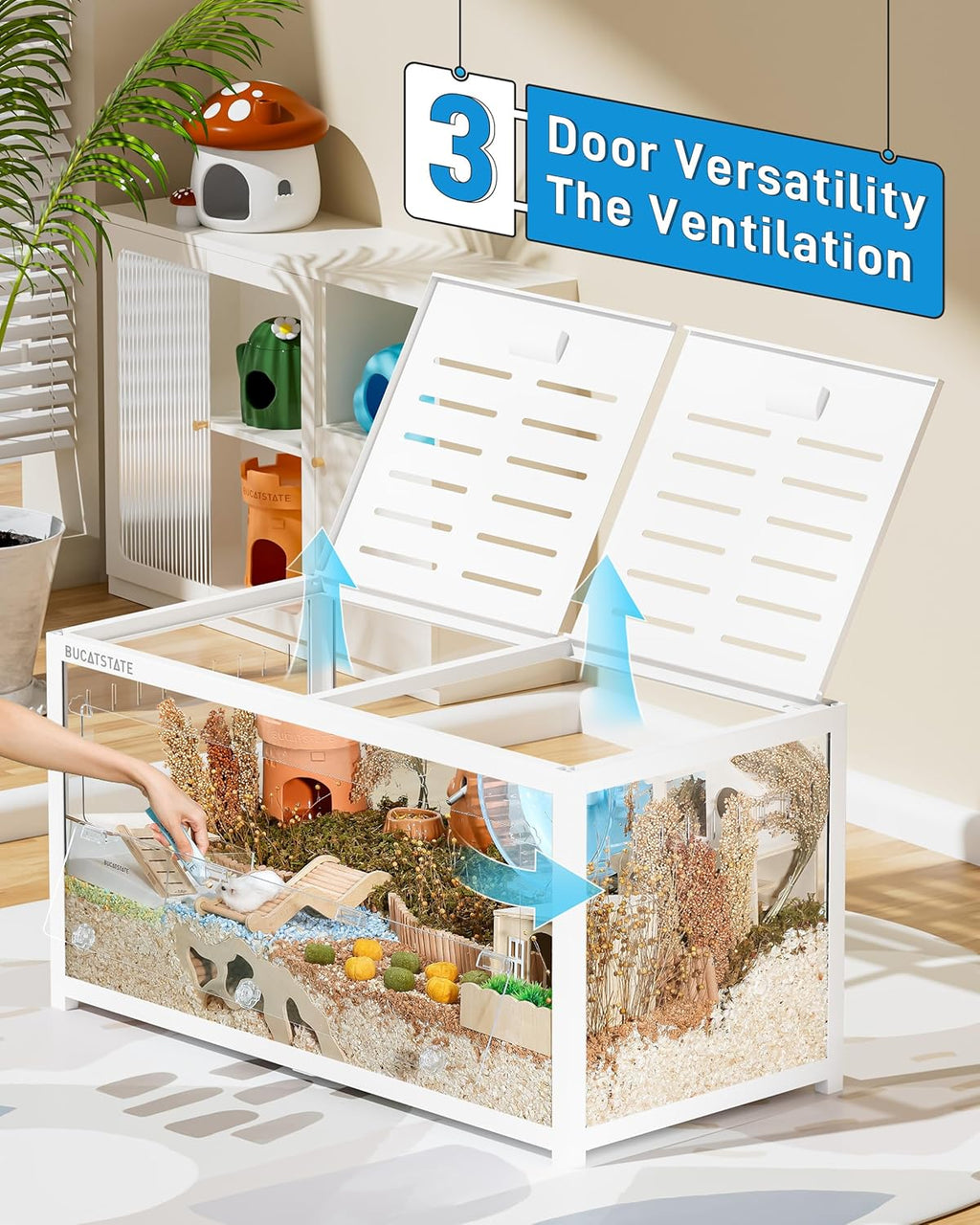 BUCATSTATE Hamster Cage 3.0: Metal Large Rat Cage Stackable with Top Access Easy Assemble 39.3L x 19.7W x 20.6H Inches Dwarf Syrian Hamster Tank for Gerbil Mouse (5.4 ft², White)