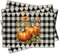 Halloween Pumpkin Placemats Set of 4, 12x18 Inch Pumpkin Plaid Table Mats, Washable Heat Resistant Place Mats for Kitchen Dining Table, Halloween Themed Decoration for Home-B07