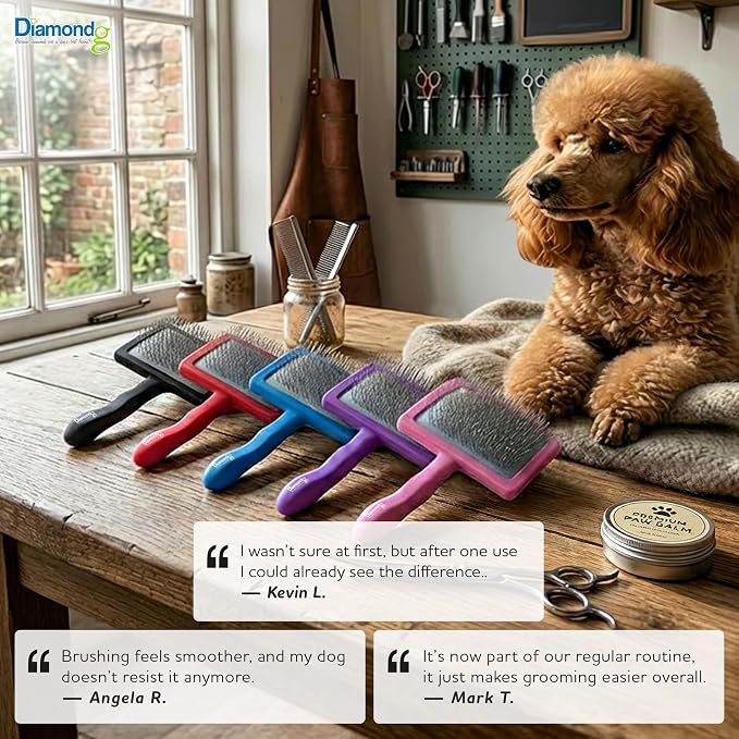 Diamondg Pet Slicker Brush for Dogs & Cats – Professional Grooming Brush for Shedding, Detangling & Coat Maintenance, Gentle Fine Wire Pins, Ergonomic Handle, Purple