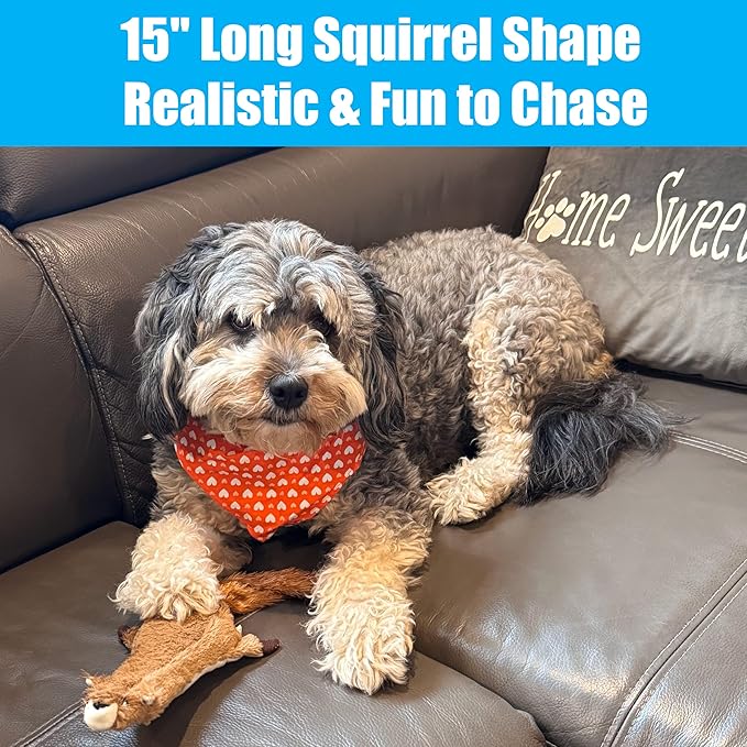 SPOT Skinneeez Plus Squirrel - Stuffing Free Dog Toy with Two Piece Rubber Body and Two Squeakers, Fun to Bite, Stuffingless Design is Great for Moderate Chewers, Tug Toy for Puppies & Dogs - 15in