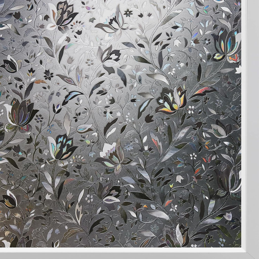 Kromapolis Window Film, Window Privacy Film Frosted, Vinyl Glass Covering, Stained Glass Decorative Film, Static Window Clings, Non-Adhesive (Grayish Black, 29.5 x 157.4 inch)