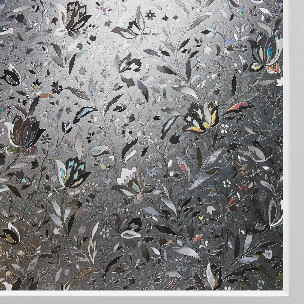 Kromapolis Window Film, Window Privacy Film Frosted, Vinyl Glass Covering, Stained Glass Decorative Film, Static Window Clings, Non-Adhesive (Grayish Black, 23.6 x 157.4 inch)