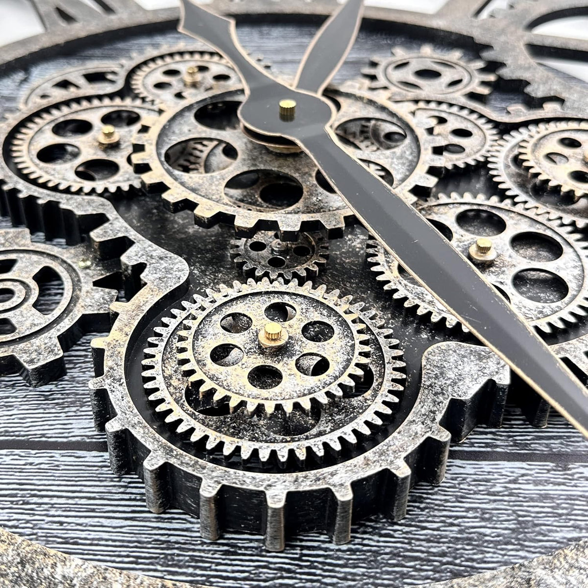 HOIBAI Large Wall Clock, Wall Clocks for Living Room Decor 36 Inch Farmhouse Vintage Rustic Kitchen Wall Decor Vintage Roman Oversized Wall Clock for Home Bedroom House, Moving Gears Clock