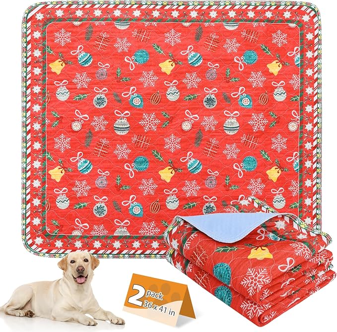 KOOLTAIL Washable Pee Pads for Dogs, 2 Pack Christmas Pet Mats, Super Absorbent Reusable Puppy Training Pads Waterproof,Nonslip Leak-Proof Dog Pee Pad,Large Whelping Pads for Floor,Crate,Couch,36"*41"