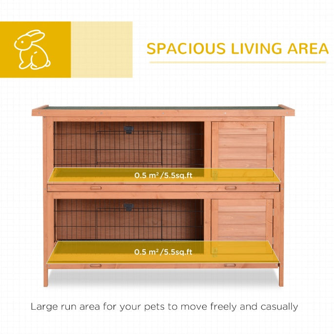 54  Rabbit Cage, 2-Tier Rabbit Hutch Outdoor Guinea With Removable Dividers And Pull-Out Trays, Orange
