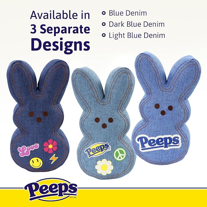 Animal Adventure | 9" Blue Denim Shaggy Bunny Peeps Plush | Easter Basket Stuffed Animals for Kids | Marshmallow Candy | Huggable Ultra Soft Plushie Stuffers Buddy Toy | Collectable Gifts | Aged 3+