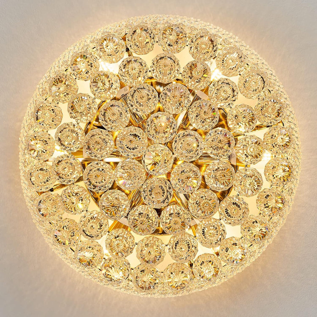 7-Light Crystal Flush Mount Chandelier Ceiling Light Fixture for Living Room Dining Room Bedroom Foyer Entryway Hallway Closet Bathroom (Gold D18)