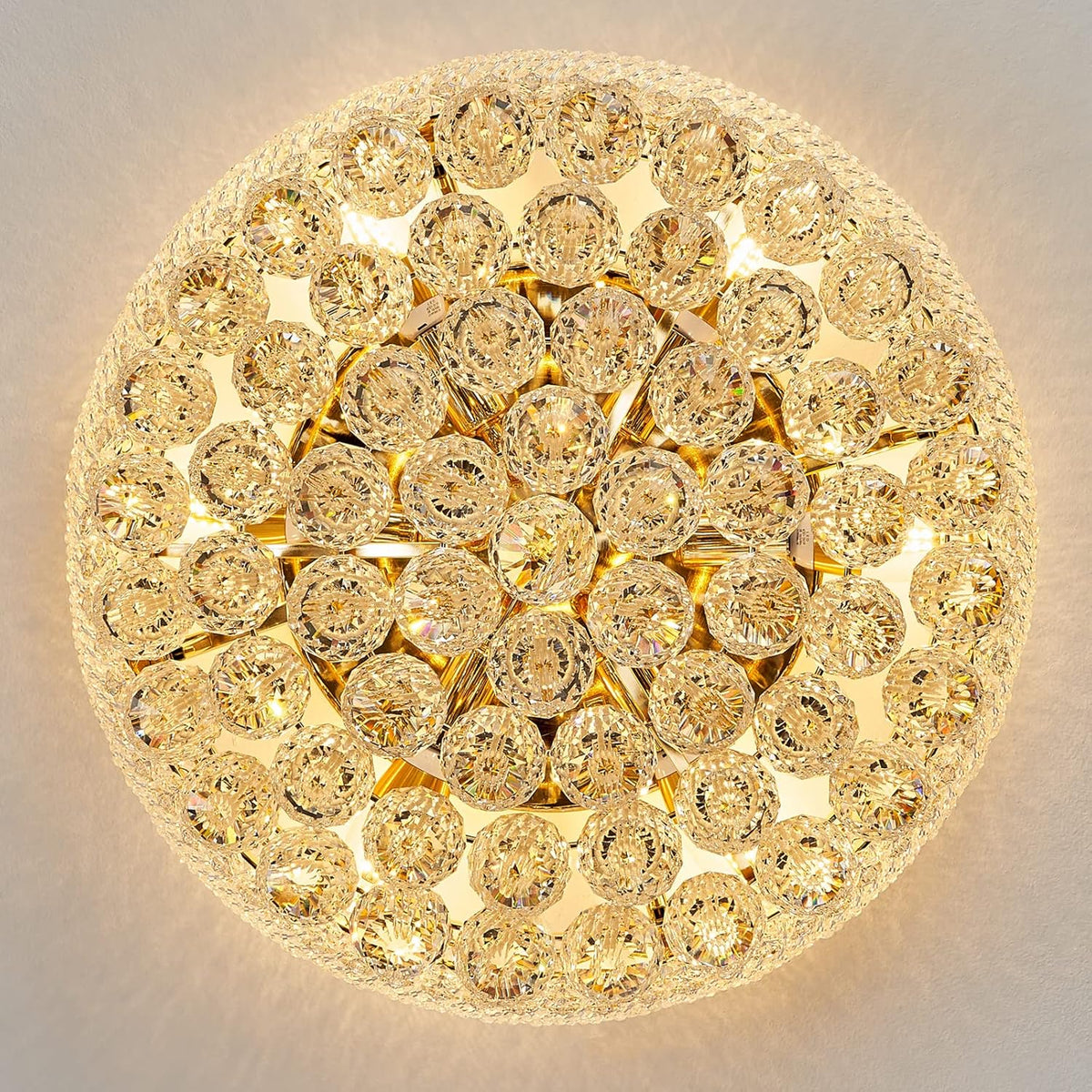 7-Light Crystal Flush Mount Chandelier Ceiling Light Fixture for Living Room Dining Room Bedroom Foyer Entryway Hallway Closet Bathroom (Gold D18)
