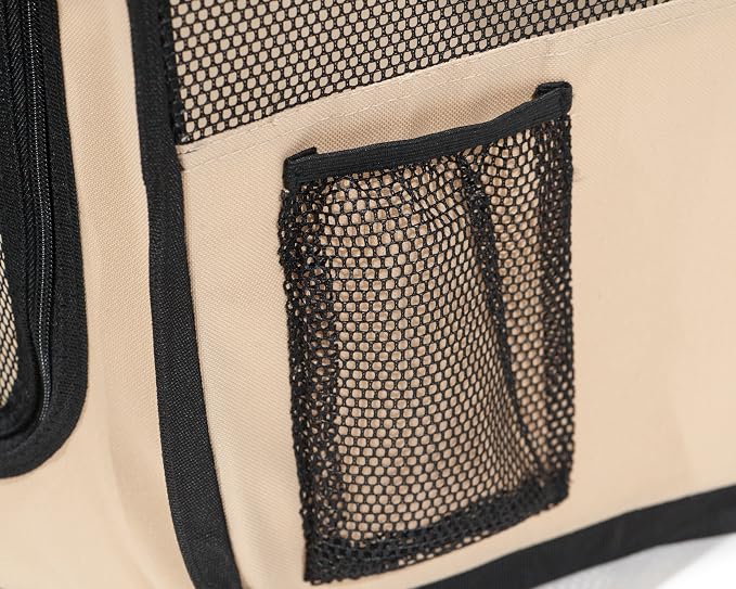 Pawer 45”×24” 8-Panel Foldable Pet Playpen, Hot Pink+Beige, Personalize Embroidery Extra Fabric Piece Available, for Cat/Dog/Puppy, 600D Oxford Cloth Portable Indoor & Outdoor Kennel with Carry Bag