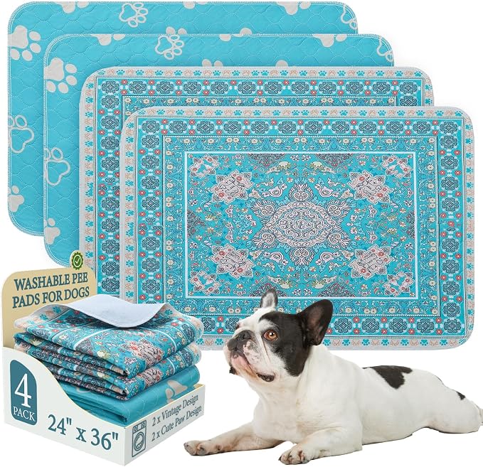 Homimp Washable Pee Pads for Dogs, 4 Pack Reusable Puppy Pads, Absorbent and Leakproof Dog Pee Pads, Non Slip Puppy Training Pads, Pet Mat for Floor, Crate, Couch, Whelping, 24"x36"