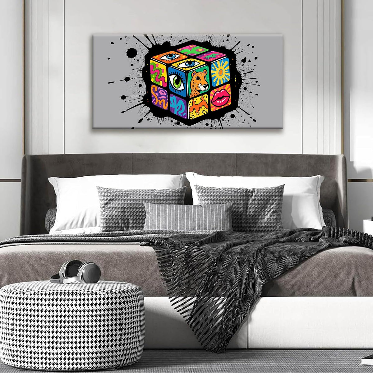 TAIJXAGSG Abstract Wall Art Small Size Home Modern Minimalist Abstract Wall Decor Multicolor Graffiti Cube Canvas Art Wall Decor Painting For Bedroom Office Artwork 20"X40"
