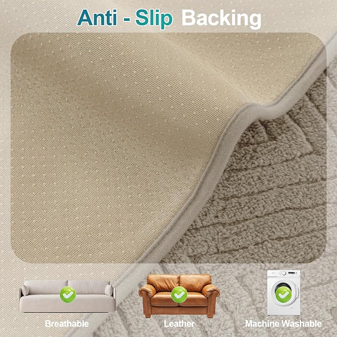 Turquoize Waterproof Couch Cover for Dogs Fuzzy Pet Couch Covers for Sofa Thick Dog Bed Cover Non-Slip Sofa Covers for 3 Cushion Couch Protector Slipcover Pet Friendly (Khaki, 36" x 96")