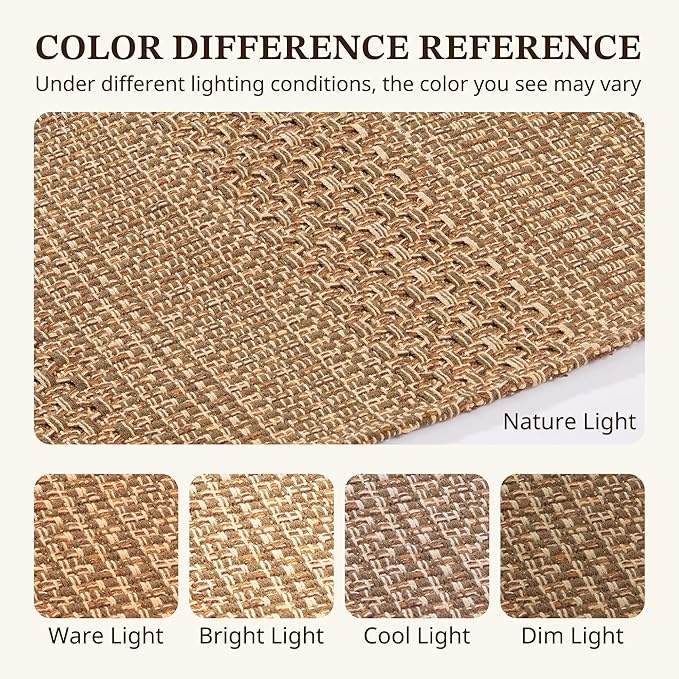 2x4 Washable Rug, Textured Natural Woven Low-Profile Small Runner with Non-Slip Backing, Light Brown, for Kitchen Sink, Laundry Room, Double Door Entryway