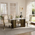 Modern Dining Table for 6, White Sintered Stone Dining Table Top with Brushed Bronze Stainless Steel Base, 70 inch Rectangle Dining Room Table for Home Restaurant (Only Table)