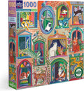 eeBoo 1000 Piece Puzzle - Cats in Window Jigsaw Puzzle for Adults, Square 23" x 23" Made with Recycled Board & Vegetable-Based Ink
