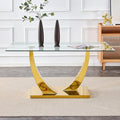 Modern Gold Dining Table for 6-8,Rectangular Glass Dinner Table with Tempered Glass Tabletop and Golden Plating Metal U-Shaped Pedestal for Kitchen Dining Room (Gold5)