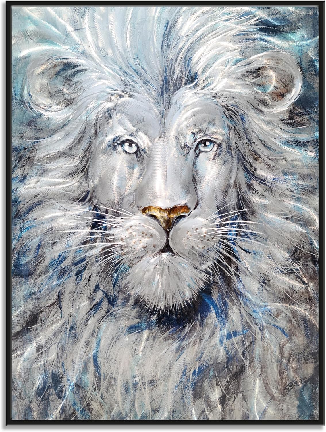 Yihui Arts Modern Blue and Silver Lion Metal Wall Art Sculpture for Home Decor