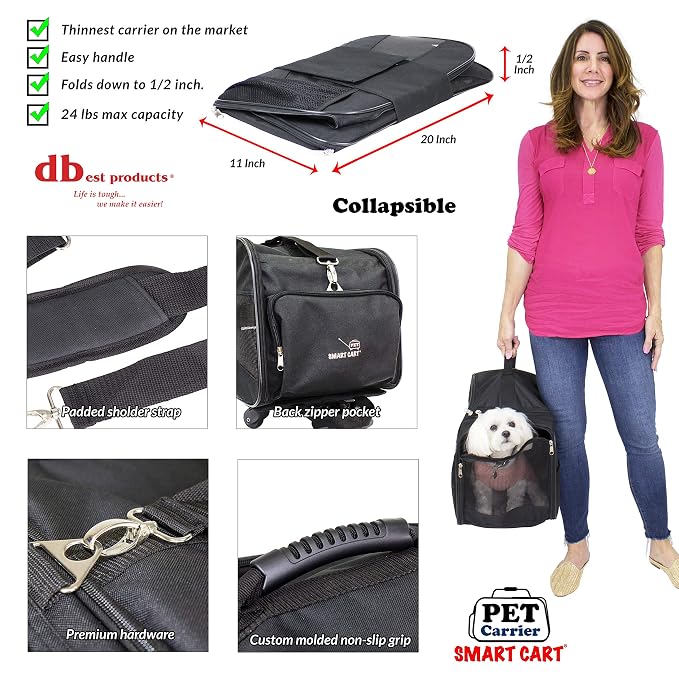 dbest products Pet Smart Cart Carrier, Large, Black, Soft Sided Collapsible Folding Travel Bag, Dog Cat Airline Approved Tote Luggage Backpack