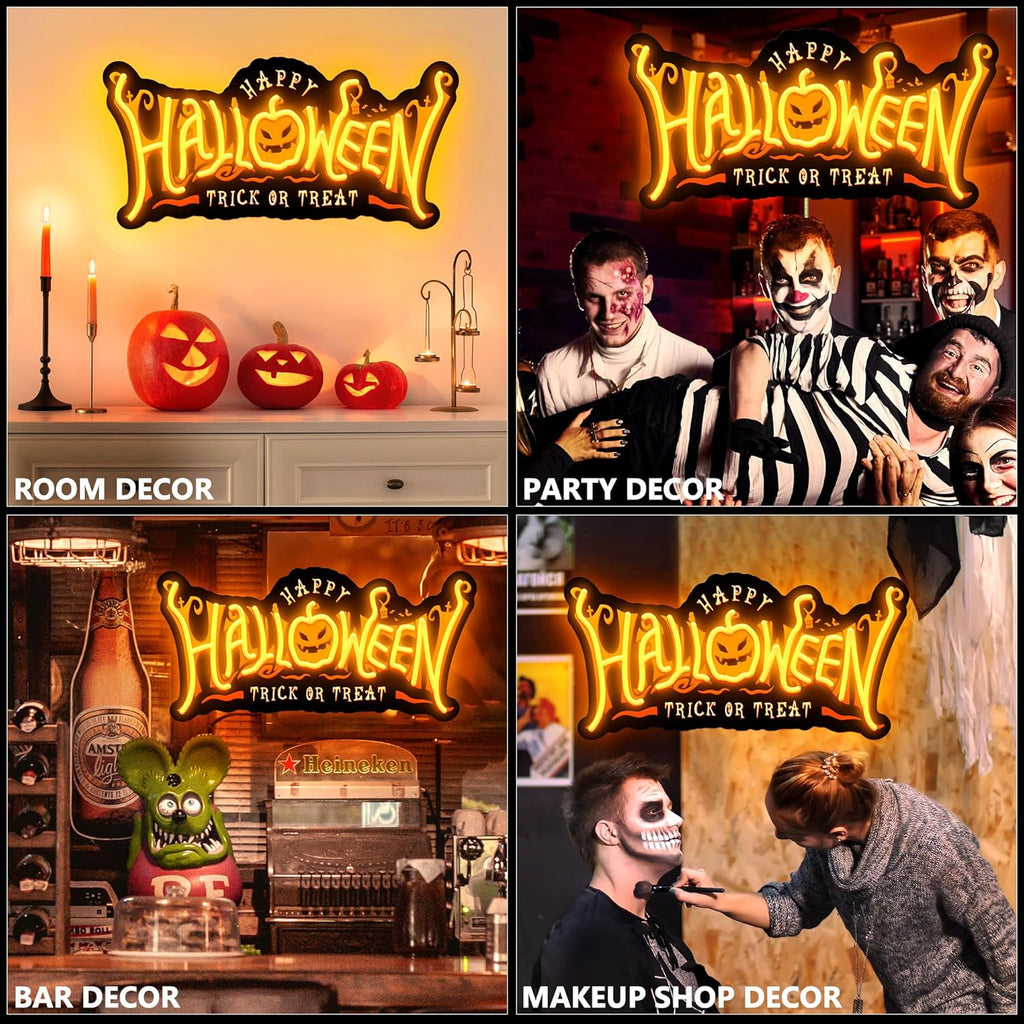 SELICOR Happy Halloween Neon Signs for Wall Decor,Halloween Pumpkin Neon Light Sign,USB Powered Light Up Acrylic LED Sign With Hooks for Bedroom,Kids Room,Living Room,Bar,Party,Halloween Decor