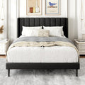 Full Size Bed Frame with Upholstered Wingback Headboard, Easy Assemnly Platform Bed, Wooden Slat Support No Box Spring Needed, Dark Gray