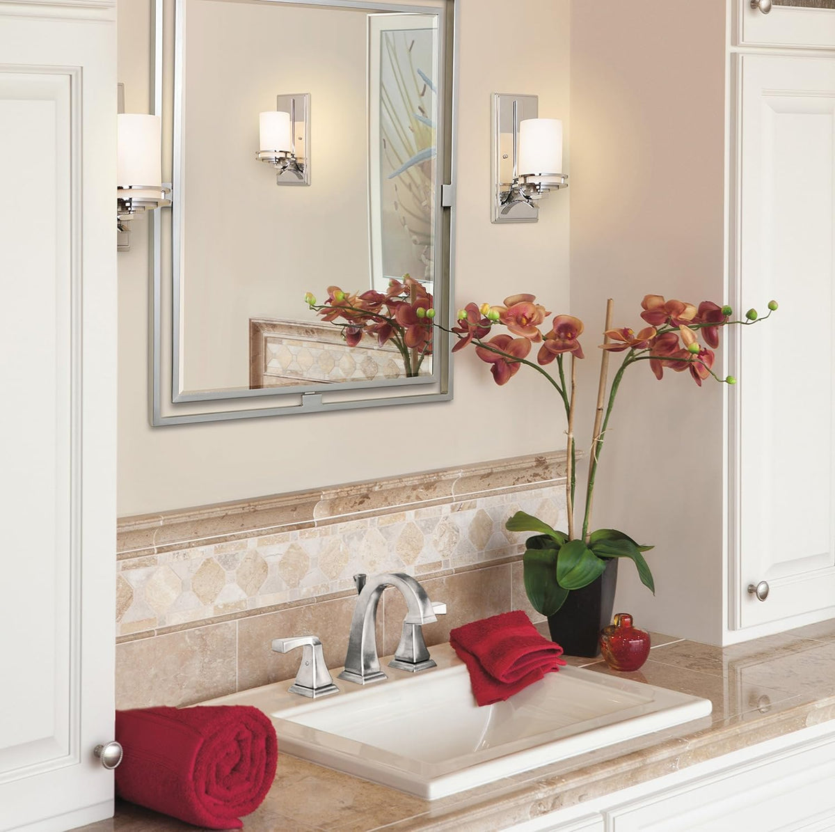 Kichler Hendrik 24" Vanity Light in Brushed Nickel, 3-Light Modern Bathroom Vanity with Satin Etched Cased Opal Glass, (24" W x 8" H), 5078NI