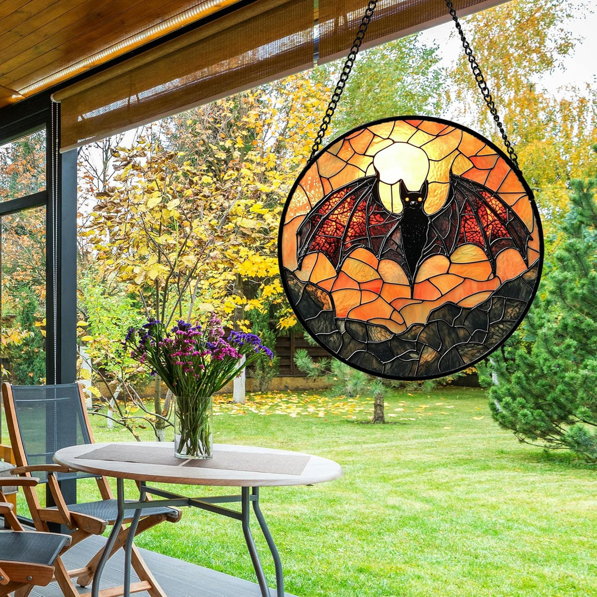 Stained Glass Window Hanging, Black Bat Sun Catcher for Door Home Decor Animal Suncatcher Christmas Mother's Day Birthday Gifts for Women Men Mom and Nana 7.8 in