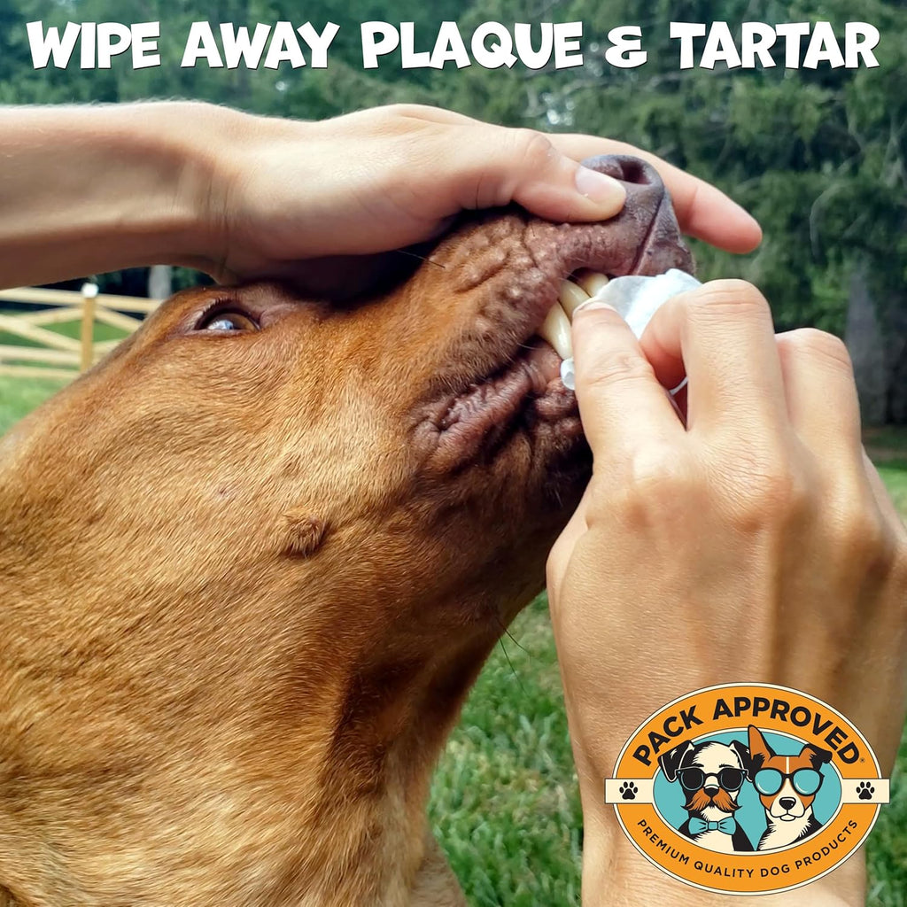 Dental Wipes for Dogs - Dog Teeth Wipes for Oral Care, Tartar and Plaque Remover - Cleans and Freshens Breath for Dogs with Fresh Apple & Mint Scent - Dog Teeth Cleaning Pads – 100 Count