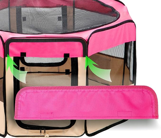 Pawer 36”×18.5” Pet Playpen Personalize Embroidery Piece, Hot Pink Color