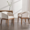 Beige Dining Chairs Set of 2 Mid-Century Modern Dining Chairs, Linen Upholstered Kitchen Dining Room Chair Curved Backrest Dining Chair with Wood Legs, Beige