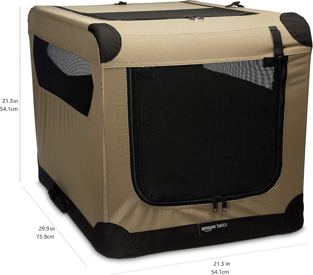 Amazon Basics 2-Door Portable Soft-Sided Folding Soft Dog Travel Crate Kennel, Medium (M 30" x 21" x 21"), Tan