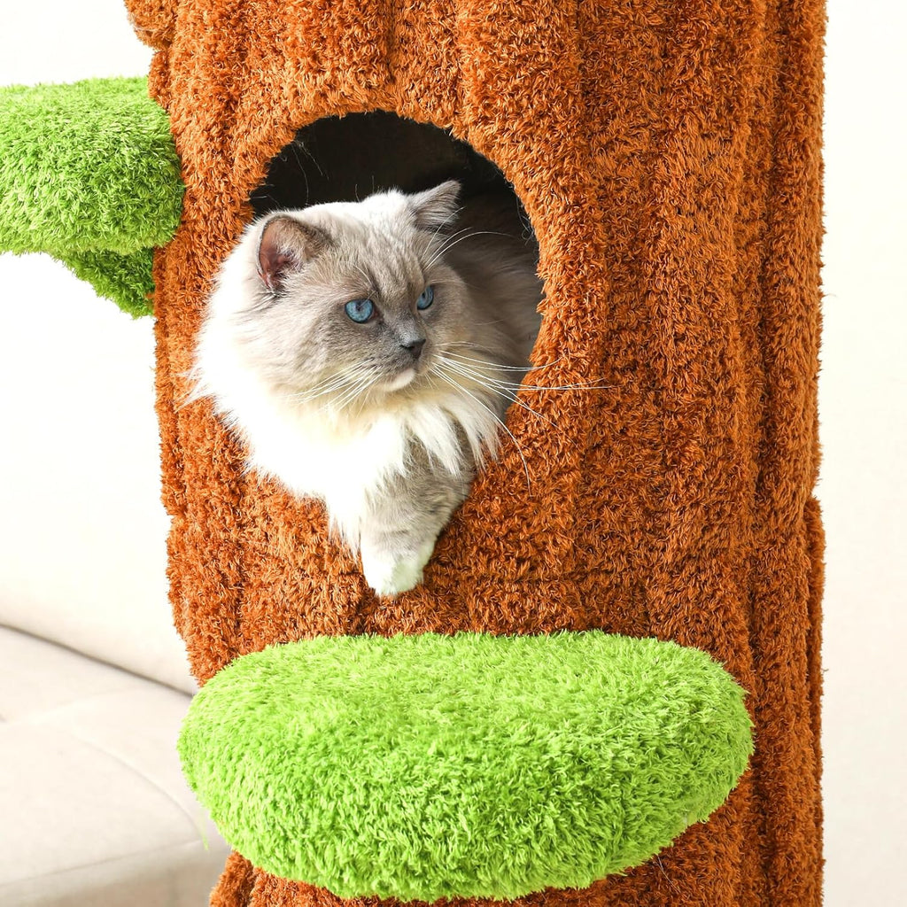 Magic Forest Cat Tree Tower, 62 inches Tall, Real Solid Wood Cat Tree for Multi-Cat Household