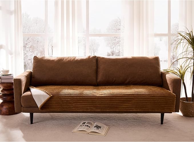Dual Non-Slip Couch Cover for Dogs Waterproof, Fuzzy Soft Pet Couch Covers for Sofa 3 Cushion, Pet Friendly Soft Dog Bed Covers Sofa Cover Washable (Coconut, 33" x 75" 1 Pack)