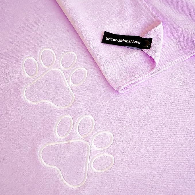 Unconditional Love | Premium Pet Drying Towel | Ultra Absorbent and Soft Microfiber Towel for Dogs and Cats (Lilac)