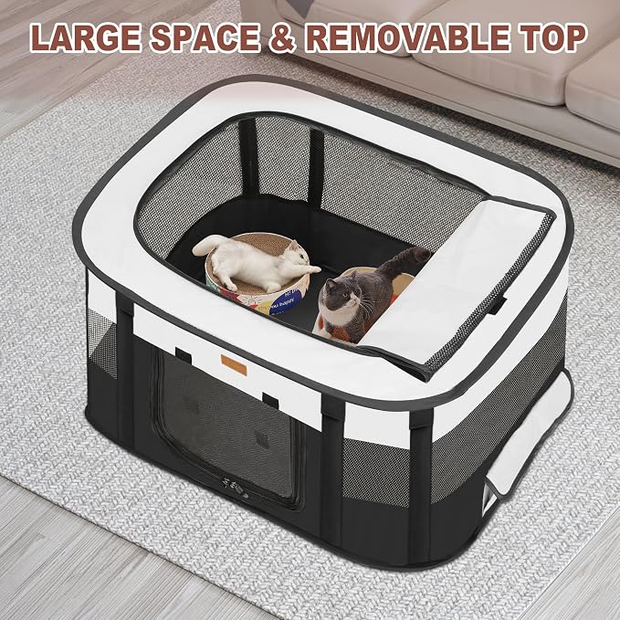 Dog Playpen - Foldable Cat Play Pens for Pubby, Kitten, Rabbit, Portable Pet Tent with Carring Bag for Indoor/Outdoor Travel Camping Black X-Large