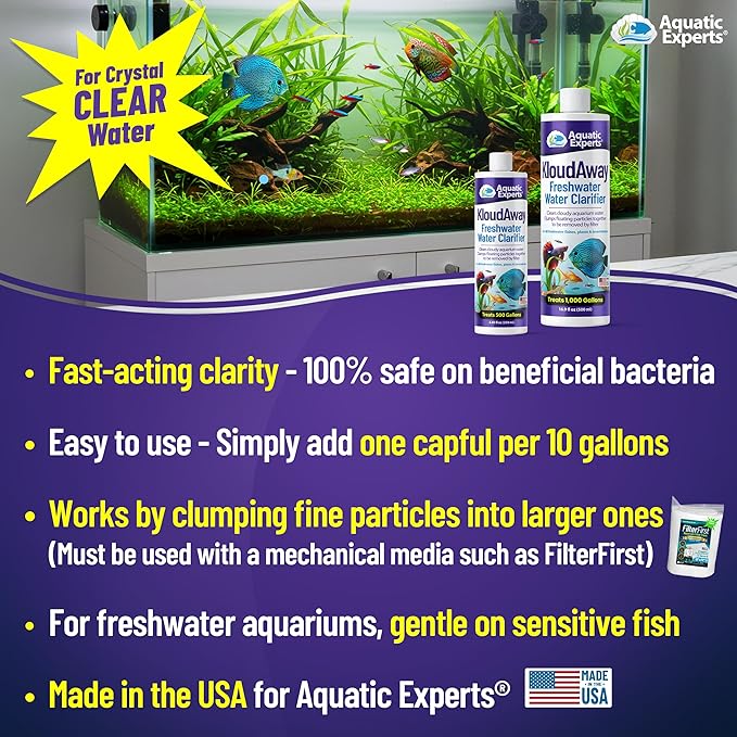 KloudAway Freshwater Aquarium Water Clarifier - Clears Cloudy Water, Water Clarifier for Fish Tank, Made in USA, Aquatic Experts, (500 ml)