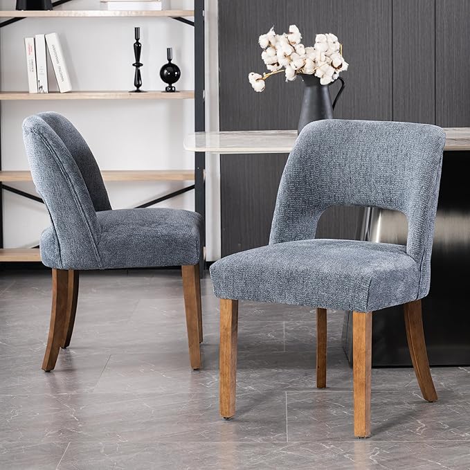 VKNOW Wooden Dining Chairs Set of 4, Modern Fabric Upholstered Dining Room Chair Kitchen Chairs, Farmhouse Dinner Chair for Kitchen Dining Room, Navy